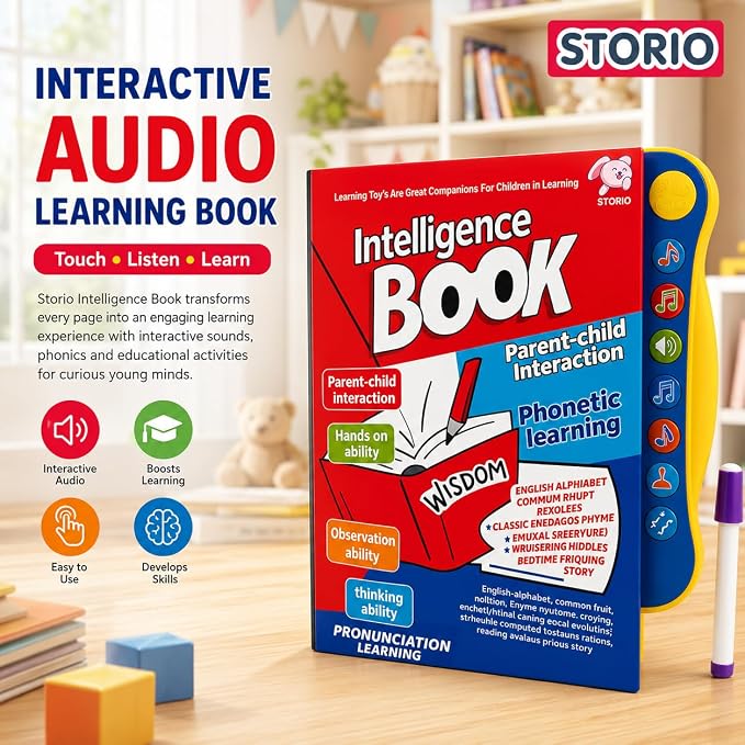 Interactive sound book that helps kids explore alphabets, words, numbers, shapes & sounds through touch-and-play learning.