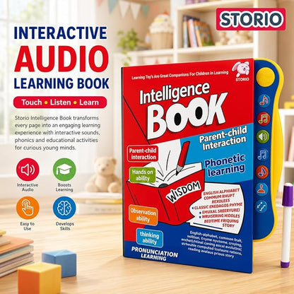 Interactive sound book that helps kids explore alphabets, words, numbers, shapes & sounds through touch-and-play learning.