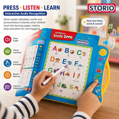 Interactive sound book that helps kids explore alphabets, words, numbers, shapes & sounds through touch-and-play learning.