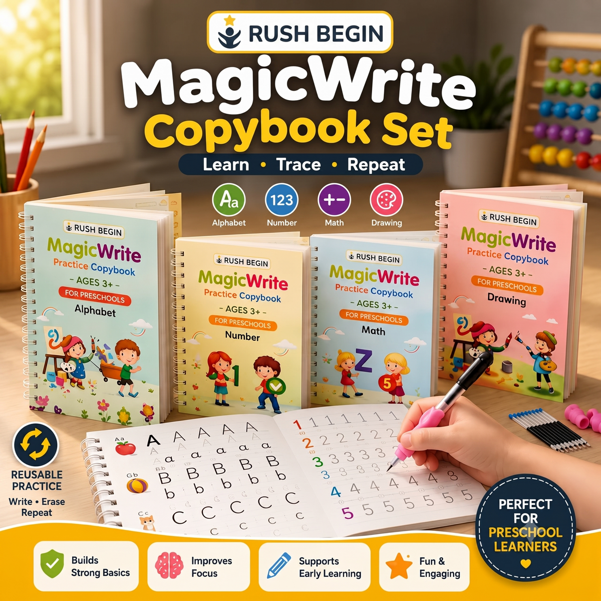 Sank Magic Practice Copybook(4 Books+5 Refills+1 Grip+1 Pen)