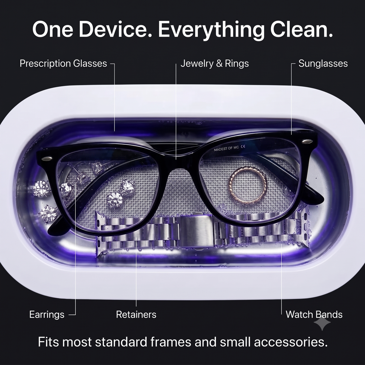 Rushbegin Ultrasonic Cleaner for Eyeglasses, Jewellery, Makeup brushes, Dentures