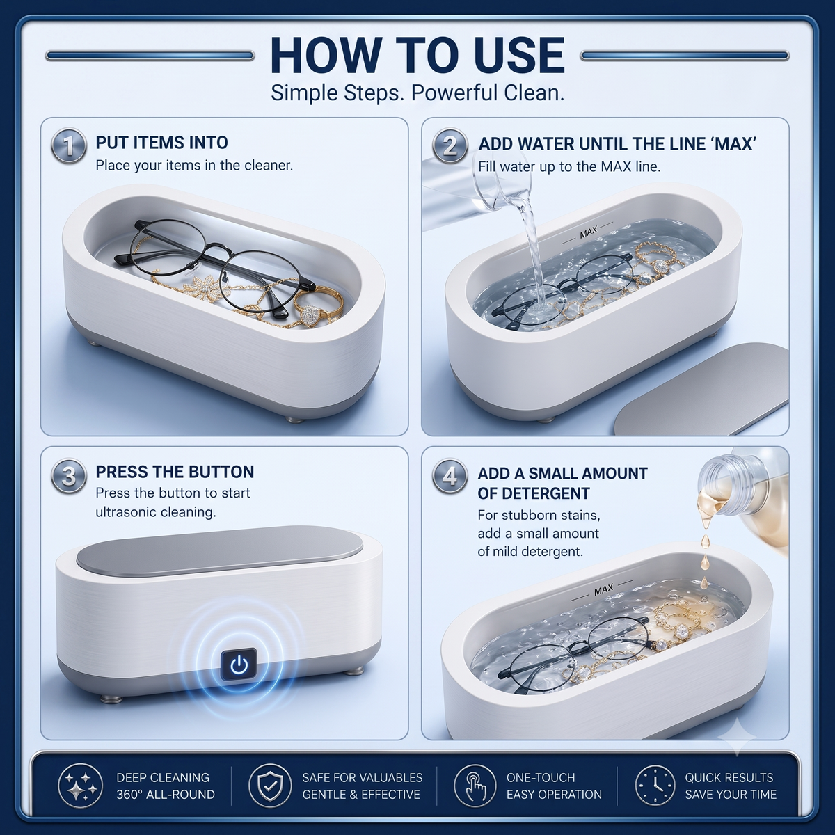 Rushbegin Ultrasonic Cleaner for Eyeglasses, Jewellery, Makeup brushes, Dentures