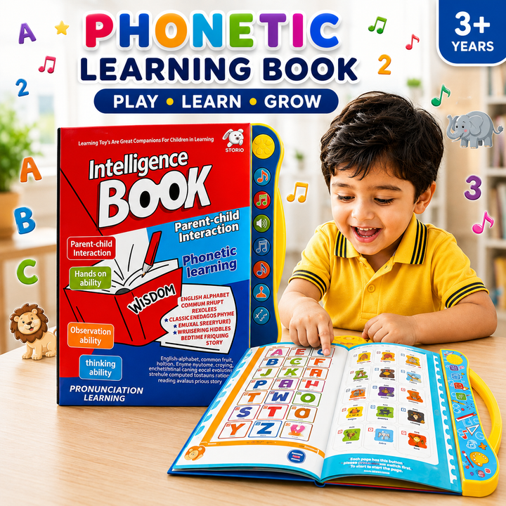Interactive sound book that helps kids explore alphabets, words, numbers, shapes & sounds through touch-and-play learning.